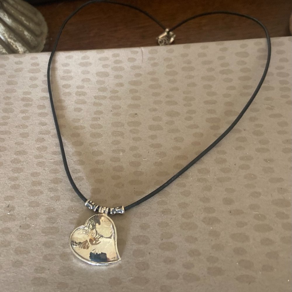 Silpada - Sterling Silver Heart Necklace on Black Cord N3235 16" with 2" ext .